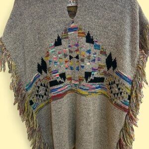 Selfie Couture Colorful Fringed Poncho Sweater